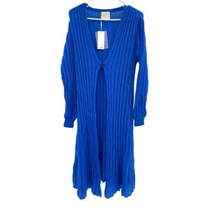 Forte Forte Women's Mohair Sweater Cardigan Duster Ribbed Coat Blue OS